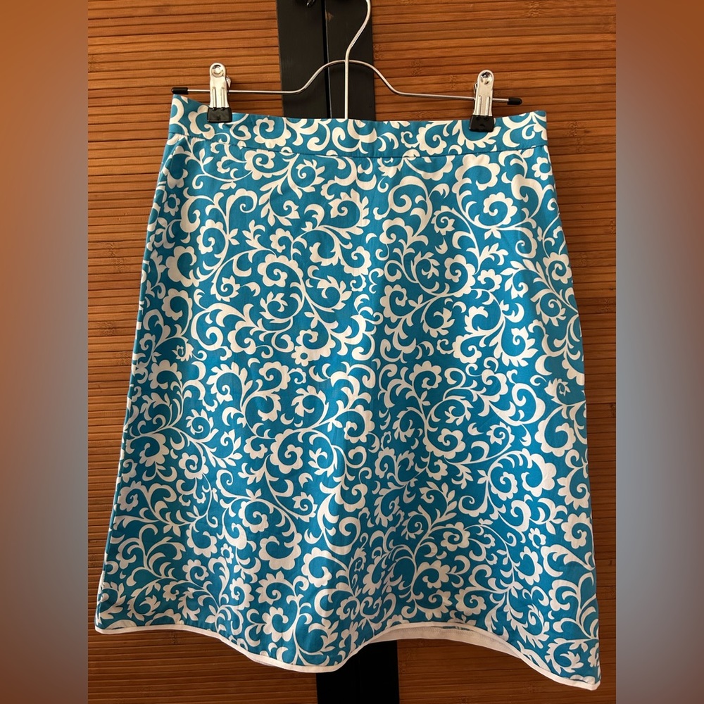 Brooks Brothers Turquoise and Ivory Paisley Polyester Lined Skirt